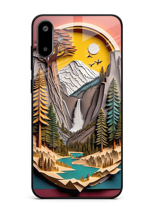 Forest Mountain Badge retro mountain badge artwork Samsung F06 5G glass back cover