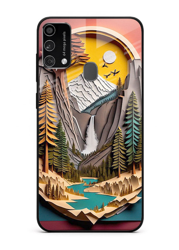 Forest Mountain Badge retro mountain badge artwork Samsung F41 glass back cover