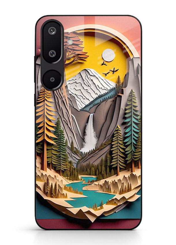 Forest Mountain Badge retro mountain badge artwork Samsung F16 5G glass back cover