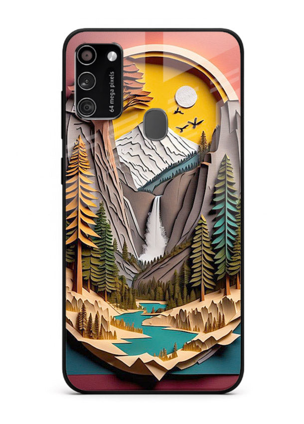 Forest Mountain Badge retro mountain badge artwork Samsung M30s glass back cover