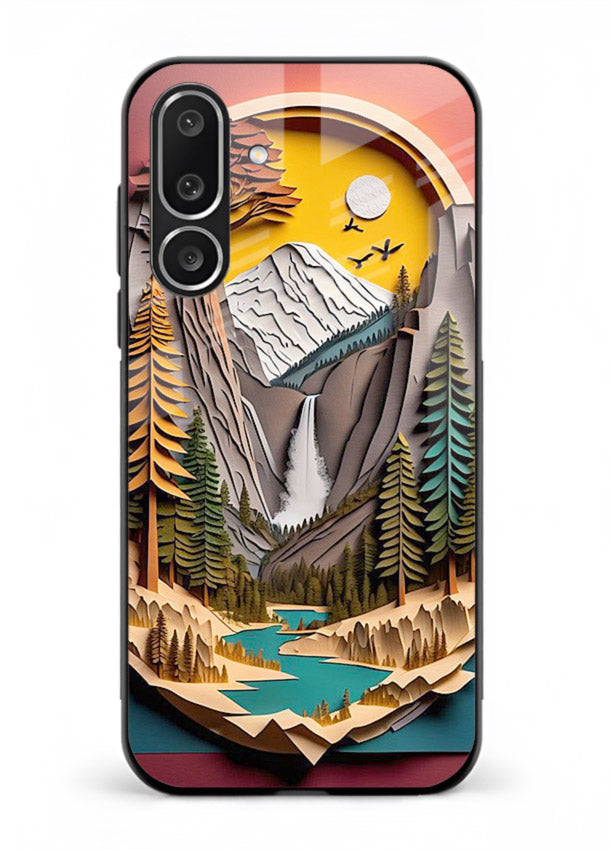 Forest Mountain Badge retro mountain badge artwork Samsung F56 5G glass back cover