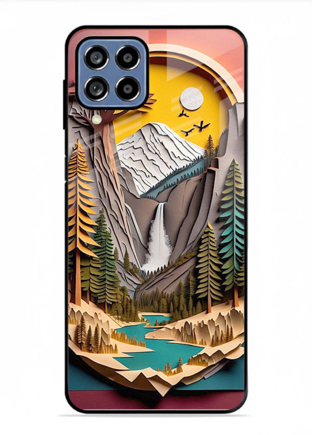 Forest Mountain Badge retro mountain badge artwork Samsung M53 5G glass back cover