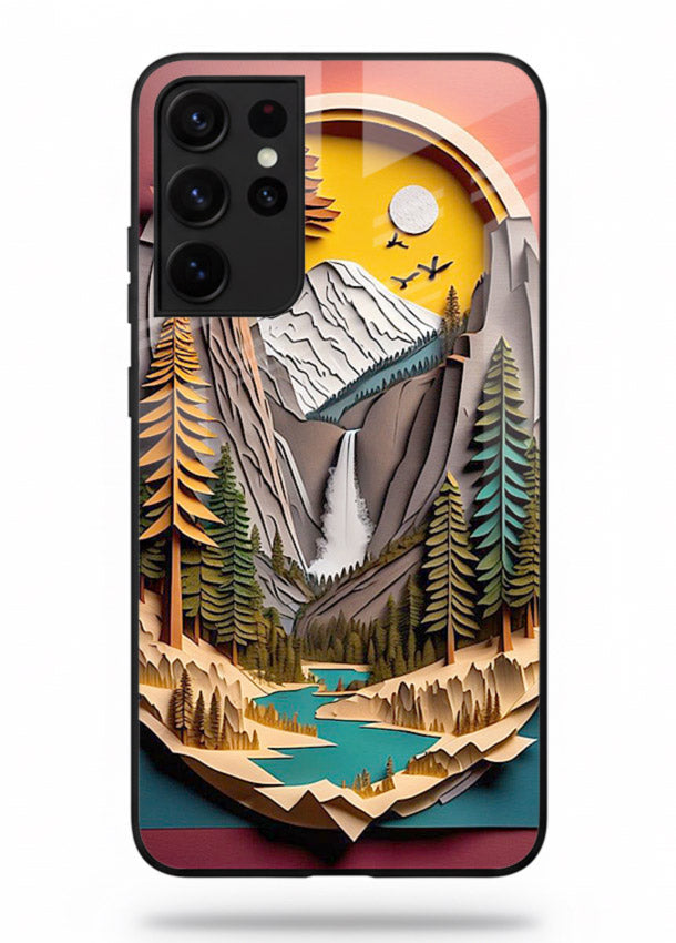 Forest Mountain Badge retro mountain badge artwork Samsung S21 Ultra glass back cover