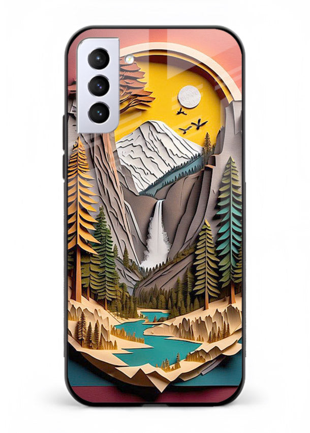 Forest Mountain Badge retro mountain badge artwork Samsung S21 FE glass back cover