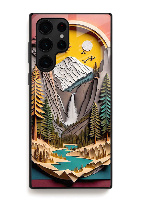 Forest Mountain Badge retro mountain badge artwork Samsung S24 Ultra glass back cover