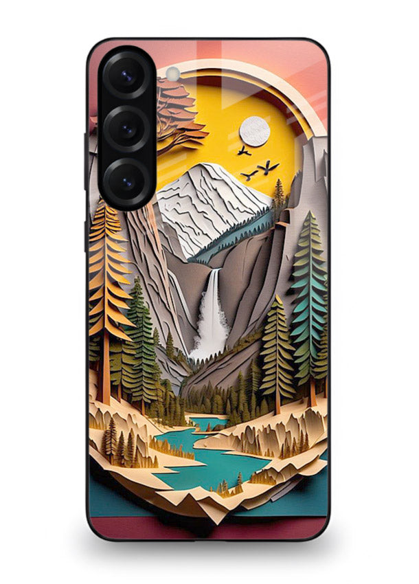 Forest Mountain Badge retro mountain badge artwork Samsung S23 glass back cover