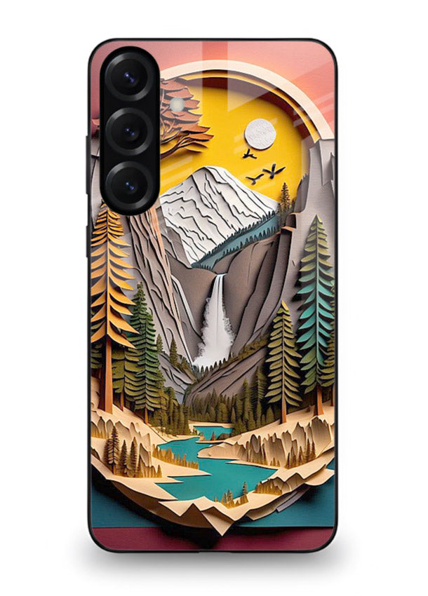 Forest Mountain Badge retro mountain badge artwork Samsung A55 5G glass back cover