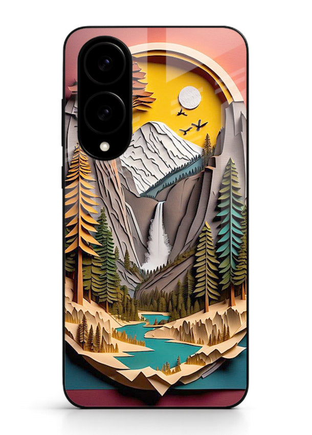 Forest Mountain Badge retro mountain badge artwork Samsung S25 Edge glass back cover