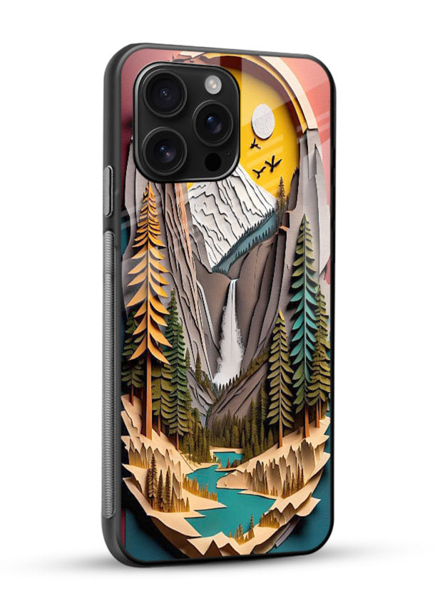 Forest Mountain Badge retro mountain badge artwork glossy vibrant premium glass back cover - Angle Side