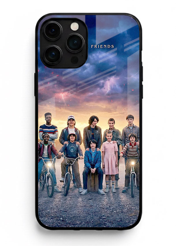 Adventure friends squad artwork printed on premium tempered glass iPhone 16 Pro Max back cover