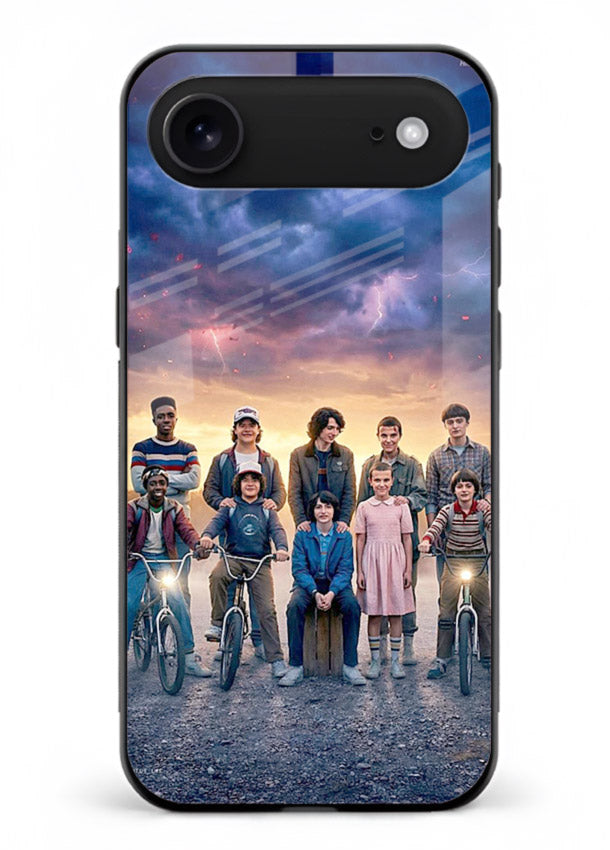 Adventure friends squad artwork printed on premium tempered glass iPhone 17 Air back cover