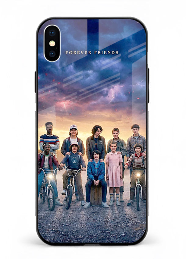 Adventure friends squad artwork printed on premium tempered glass iPhone XS Max back cover