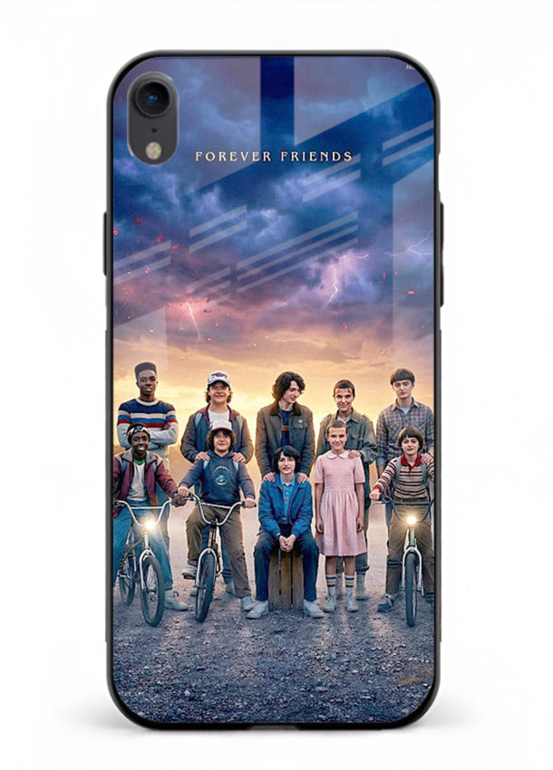 Adventure friends squad artwork printed on premium tempered glass iPhone XR back cover