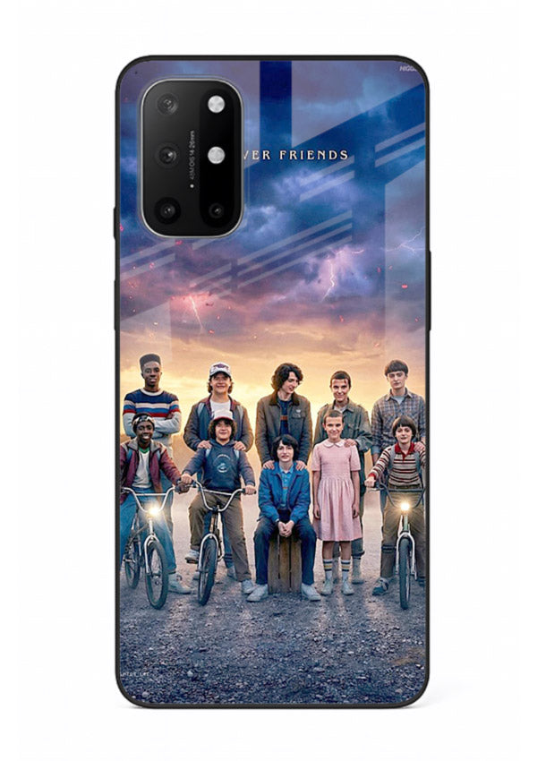 Adventure friends squad artwork printed on premium tempered glass OnePlus 8T back cover
