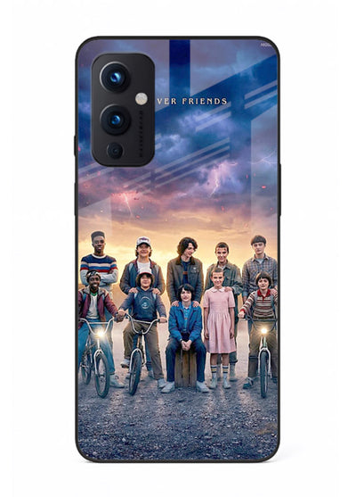 Adventure friends squad artwork printed on premium tempered glass OnePlus 9 Pro back cover