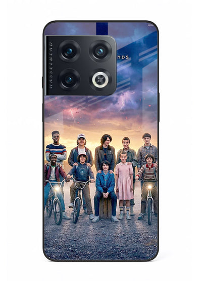 Adventure friends squad artwork printed on premium tempered glass OnePlus 10 Pro back cover