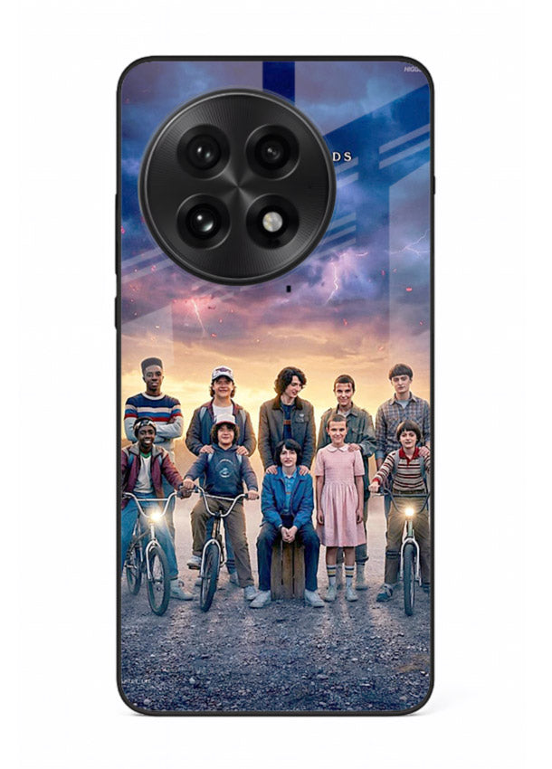 Adventure friends squad artwork printed on premium tempered glass OnePlus 13 back cover