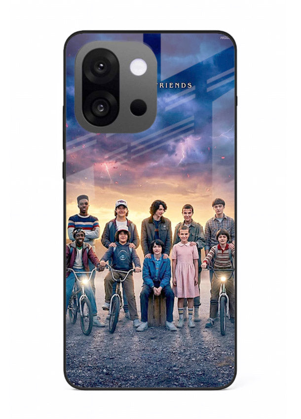 Adventure friends squad artwork printed on premium tempered glass OnePlus 13s back cover