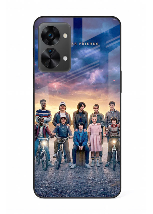 Adventure friends squad artwork printed on premium tempered glass OnePlus Nord 2T back cover