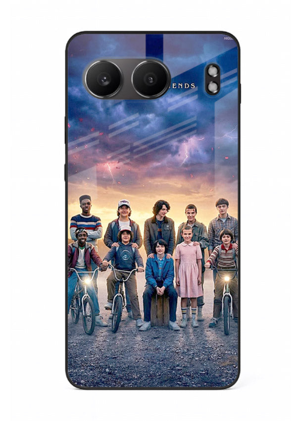 Adventure friends squad artwork printed on premium tempered glass OnePlus Nord 4 back cover