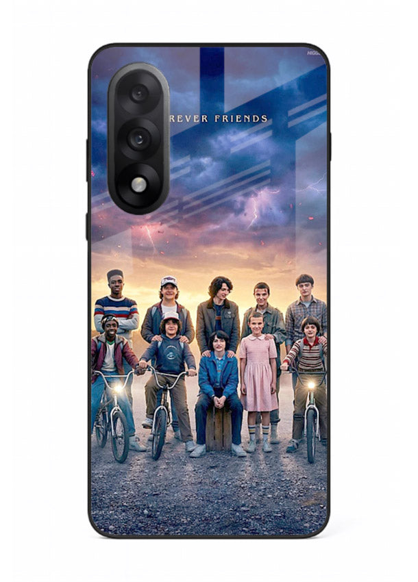 Adventure friends squad artwork printed on premium tempered glass OnePlus Nord 5 back cover