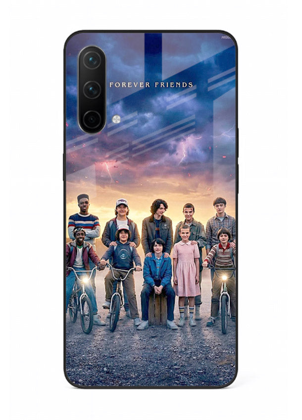 Adventure friends squad artwork printed on premium tempered glass OnePlus Nord CE 5G back cover