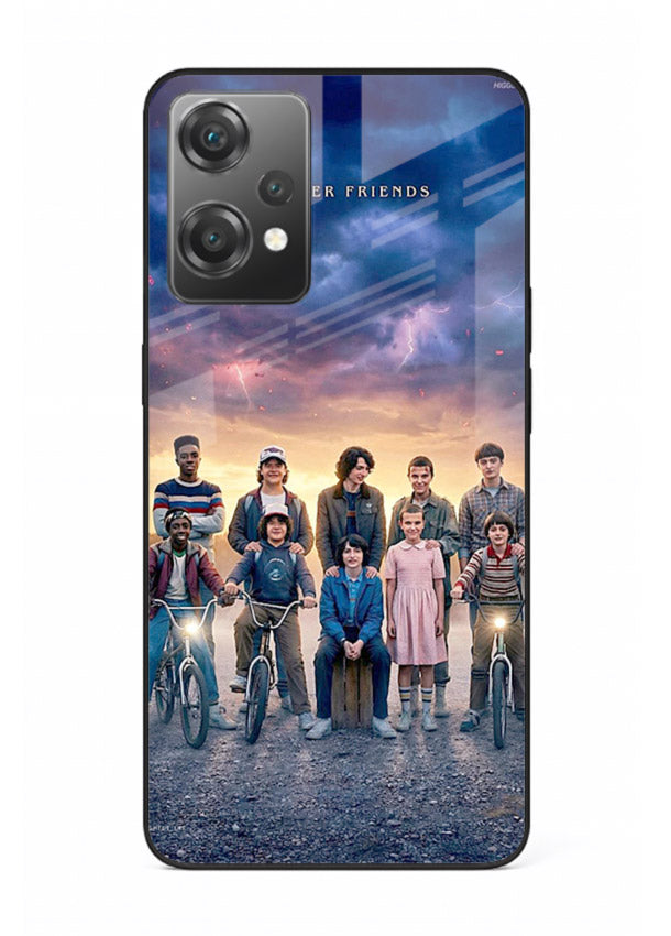 Adventure friends squad artwork printed on premium tempered glass OnePlus Nord CE2 Lite 5G back cover