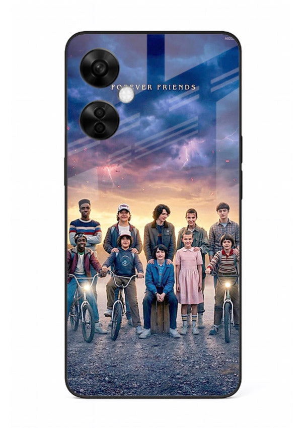 Adventure friends squad artwork printed on premium tempered glass OnePlus Nord CE3 Lite back cover