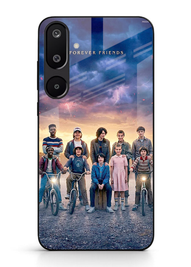 Adventure friends squad artwork printed on premium tempered glass Samsung M16 5G back cover
