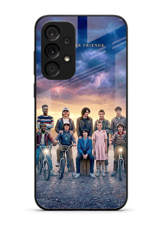 Adventure friends squad artwork printed on premium tempered glass Samsung A33 5G back cover