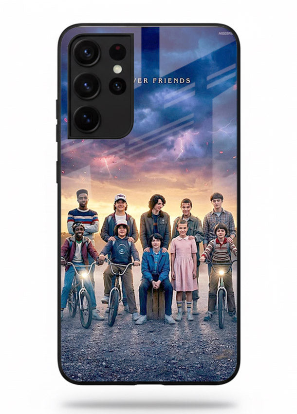 Adventure friends squad artwork printed on premium tempered glass Samsung S21 Ultra back cover