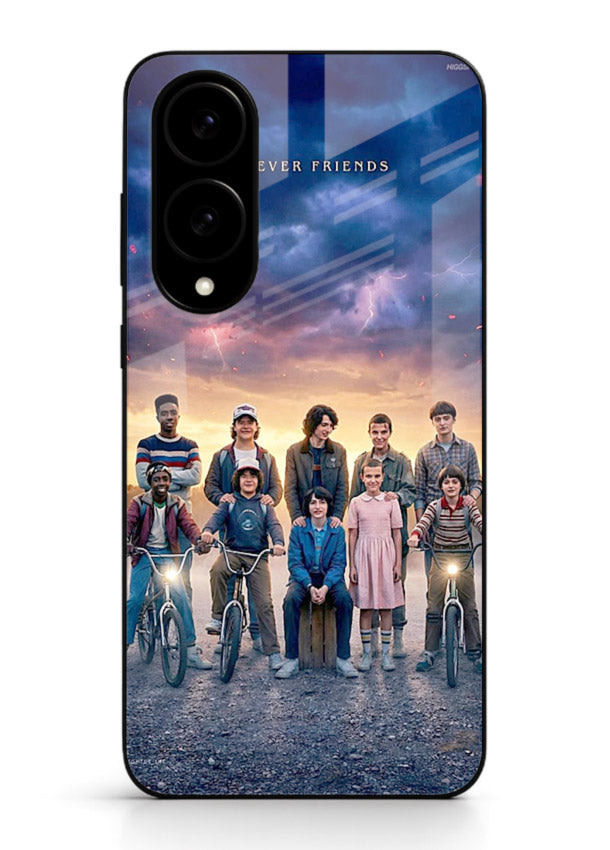 Adventure friends squad artwork printed on premium tempered glass Samsung S25 Edge back cover