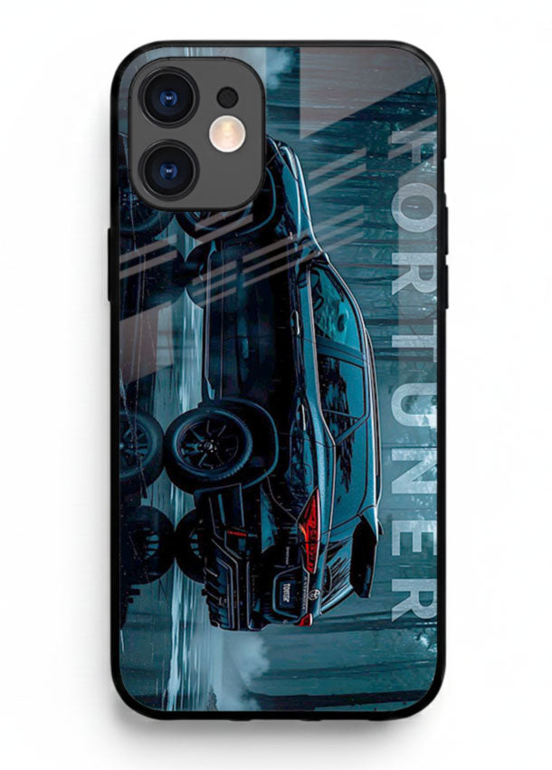 Toyota Fortuner SUV in dark blue reflective setting with bold stance for iPhone 12 Mini