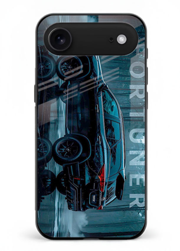 Toyota Fortuner SUV in dark blue reflective setting with bold stance for iPhone 18 Air