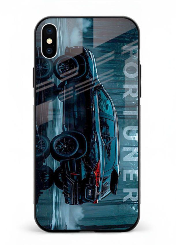 Toyota Fortuner SUV in dark blue reflective setting with bold stance for iPhone XS Max