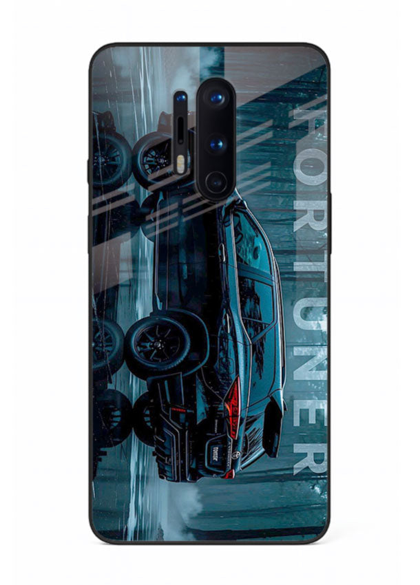 Toyota Fortuner SUV in dark blue reflective setting with bold stance for OnePlus 8 Pro