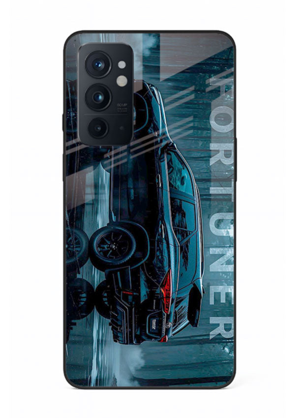 Toyota Fortuner SUV in dark blue reflective setting with bold stance for OnePlus 9RT
