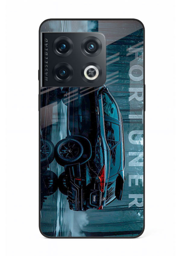 Toyota Fortuner SUV in dark blue reflective setting with bold stance for OnePlus 10 Pro