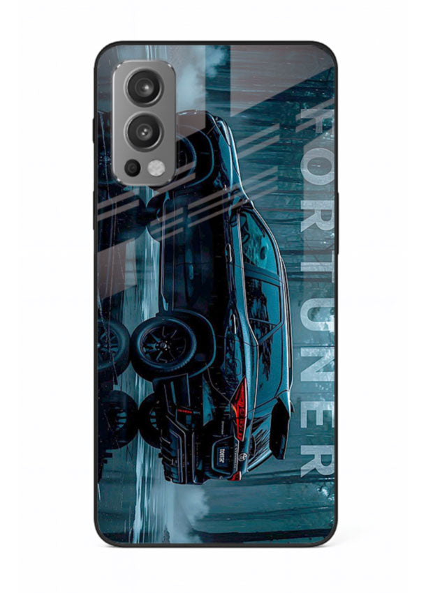 Toyota Fortuner SUV in dark blue reflective setting with bold stance for OnePlus Nord 2