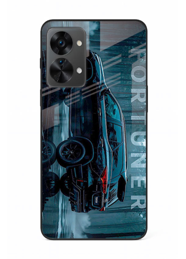 Toyota Fortuner SUV in dark blue reflective setting with bold stance for OnePlus Nord 2T