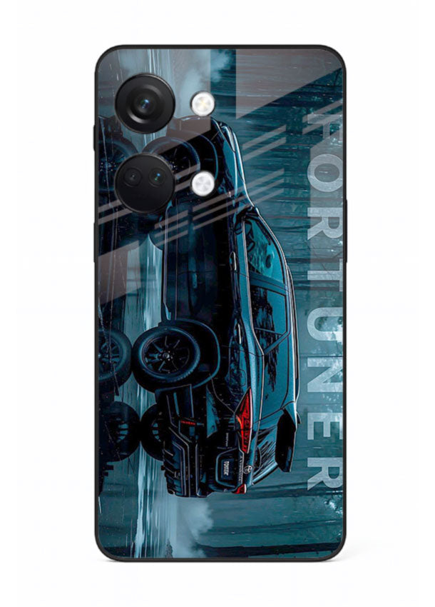 Toyota Fortuner SUV in dark blue reflective setting with bold stance for OnePlus Nord 3
