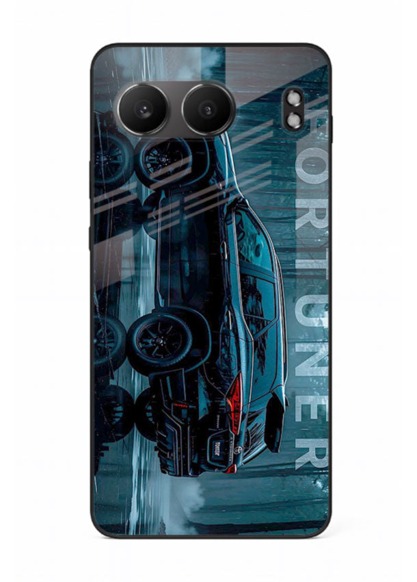 Toyota Fortuner SUV in dark blue reflective setting with bold stance for OnePlus Nord 4
