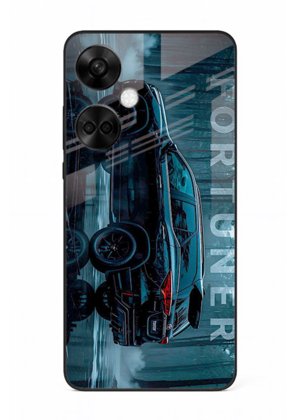 Toyota Fortuner SUV in dark blue reflective setting with bold stance for OnePlus Nord CE3