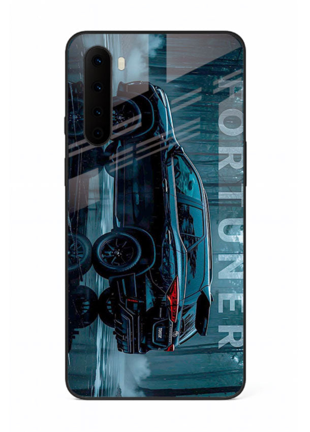 Toyota Fortuner SUV in dark blue reflective setting with bold stance for OnePlus Nord