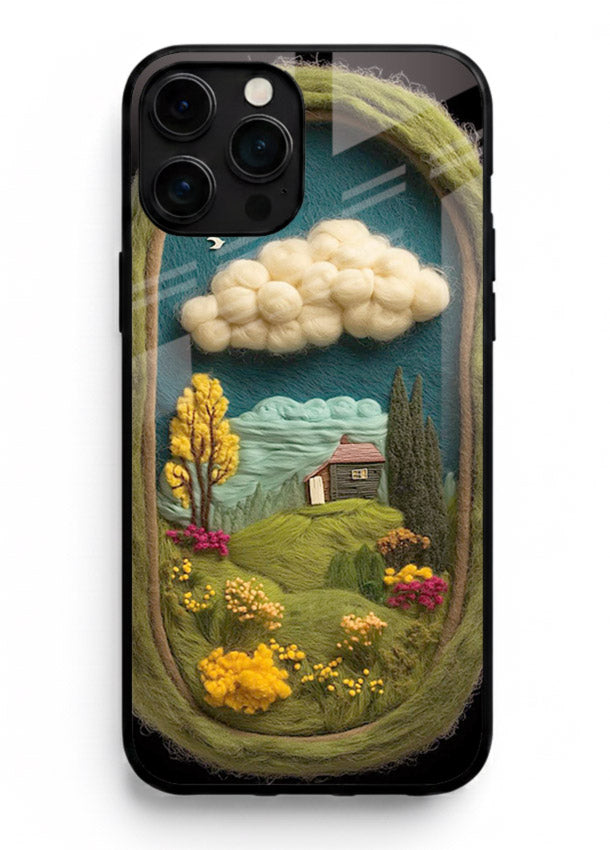 Framed Cottage Meadow scenic cottage meadow artwork iphone 15 pro max glass back cover