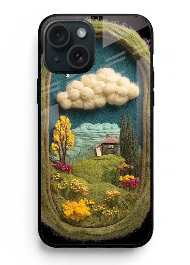 Framed Cottage Meadow scenic cottage meadow artwork iphone 15 glass back cover
