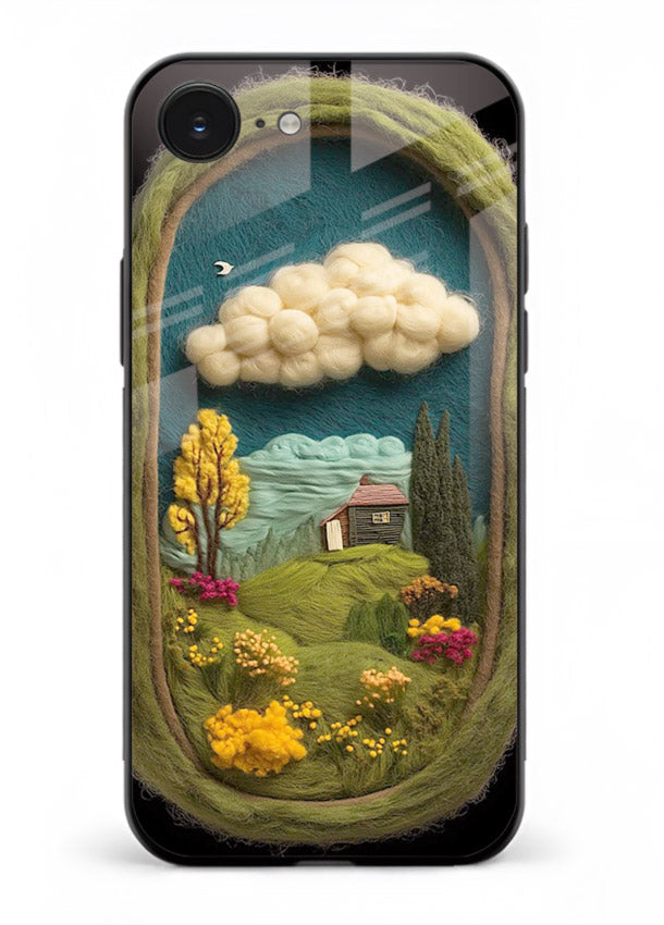 Framed Cottage Meadow scenic cottage meadow artwork iphone 16e glass back cover