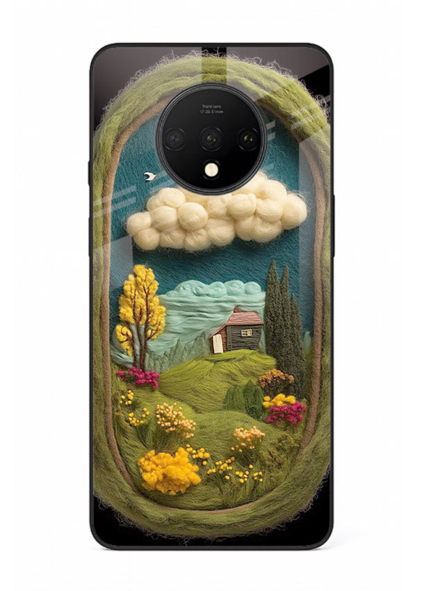 Framed Cottage Meadow scenic cottage meadow artwork OnePlus 7T glass back cover