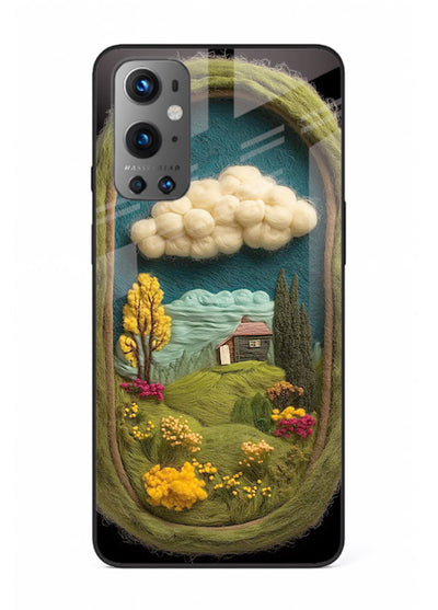 Framed Cottage Meadow scenic cottage meadow artwork OnePlus 9 glass back cover