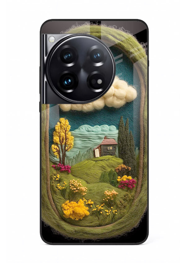 Framed Cottage Meadow scenic cottage meadow artwork OnePlus 12 glass back cover